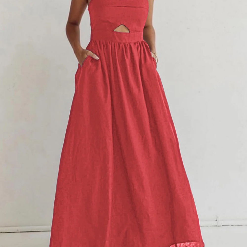 NEW SOLD OUT Cotton Sleeveless Pockets Cutout Long Dress